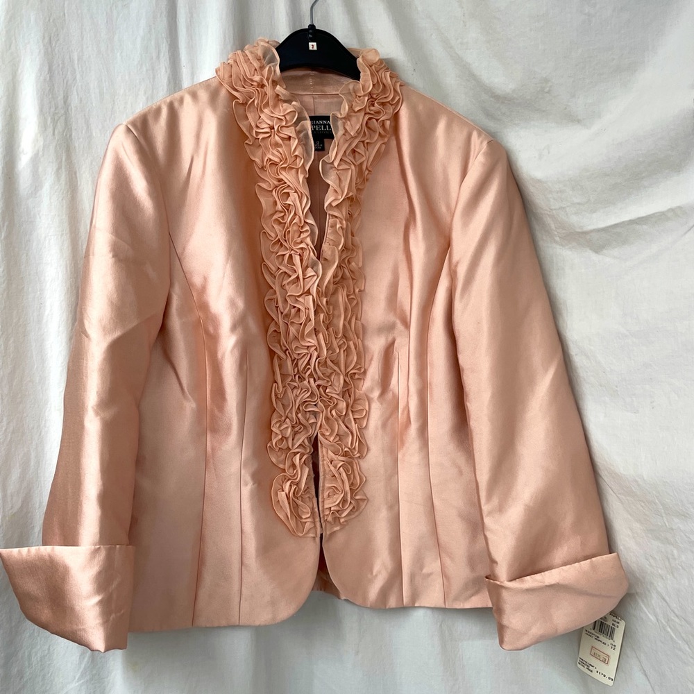 Adriana Papell Occasions Pink Salmon Ruffled Jacket, Size 12, New with Tags